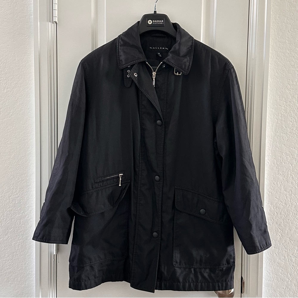 Gallery Black Jacket With Zip & Button Closure M Polyester Shell Nylon Lining